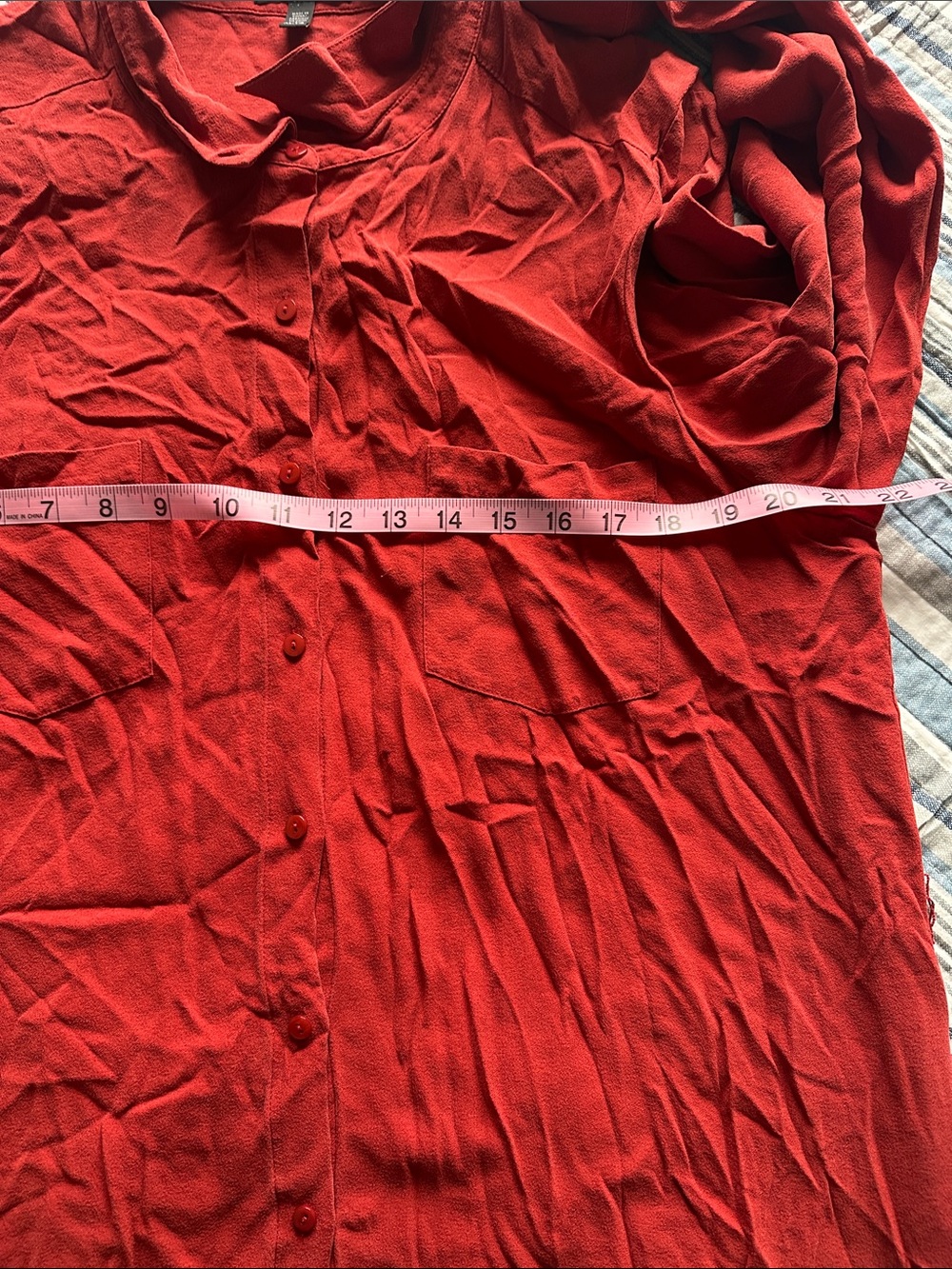 Eileen Fisher Red Long-Sleeve Button-Down Shirt Dress - Picture 8 of 8